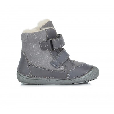D.D. step dievčenská detská celokožená zimná obuv Barefoot W063-710A Grey